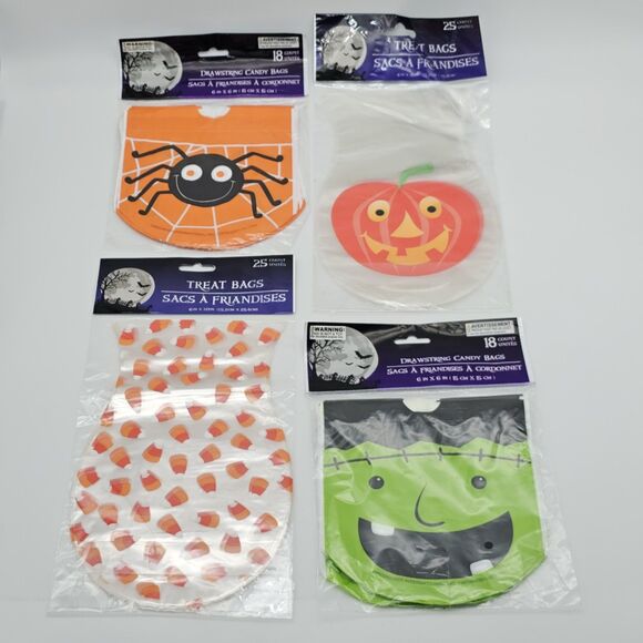 Halloween Party Favors Treat Bags Lot Spider Pumpkin Frankenstein Candy Corn - Picture 1 of 7